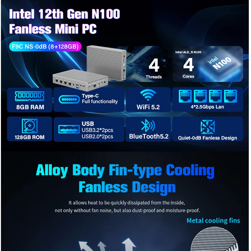 F9C pro 12a geração Intel Alder Lake-N100 3,4 GHz Quad Core CPU Windows 11 16G LPDDR4 256G SSD WIFI5.2 7 polegadas 4 portas Ethernet IPC