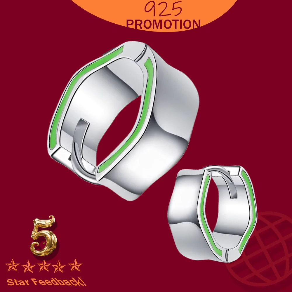 

Women S925 Earring Wholesale Stamp 925 Sterling Silver Simple Irregular Plated Earrings Green Creative Party Birthday Jewelry