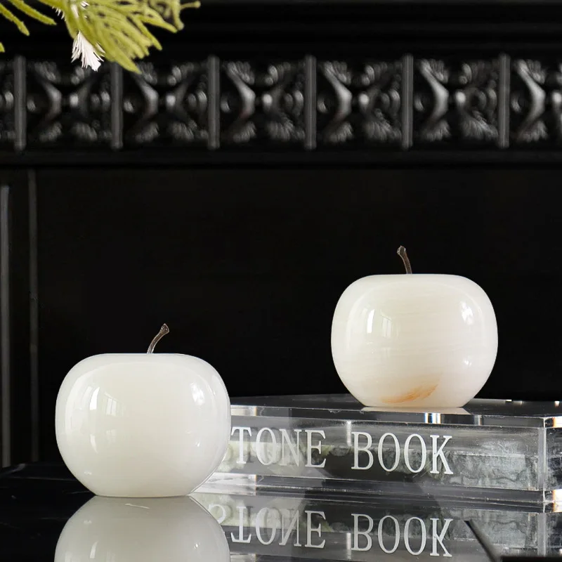 Solid natural marble jade apple ornament decorative TV cabinet decoration