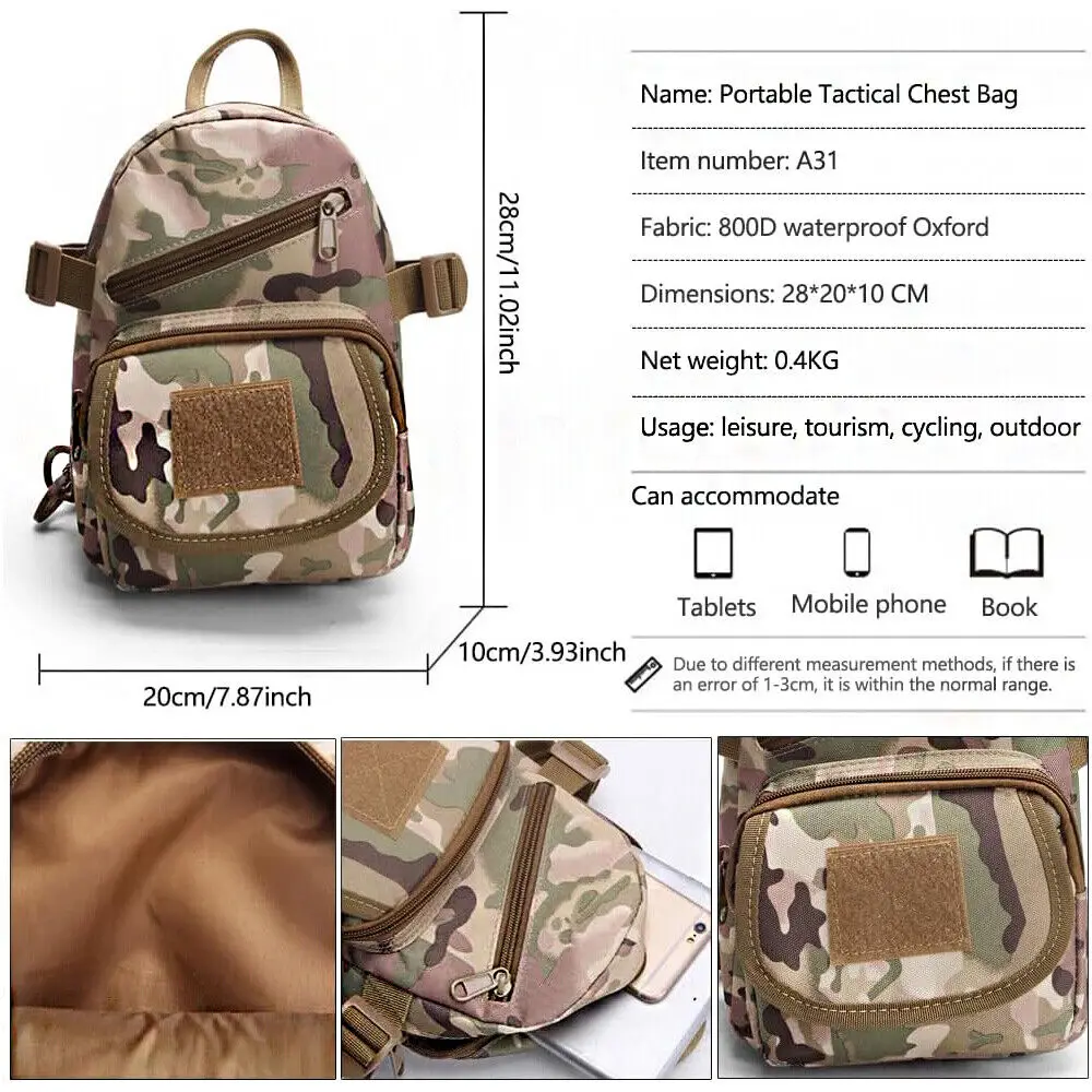Zaino tattico a tracolla militare Molle EDC Rover per uomo