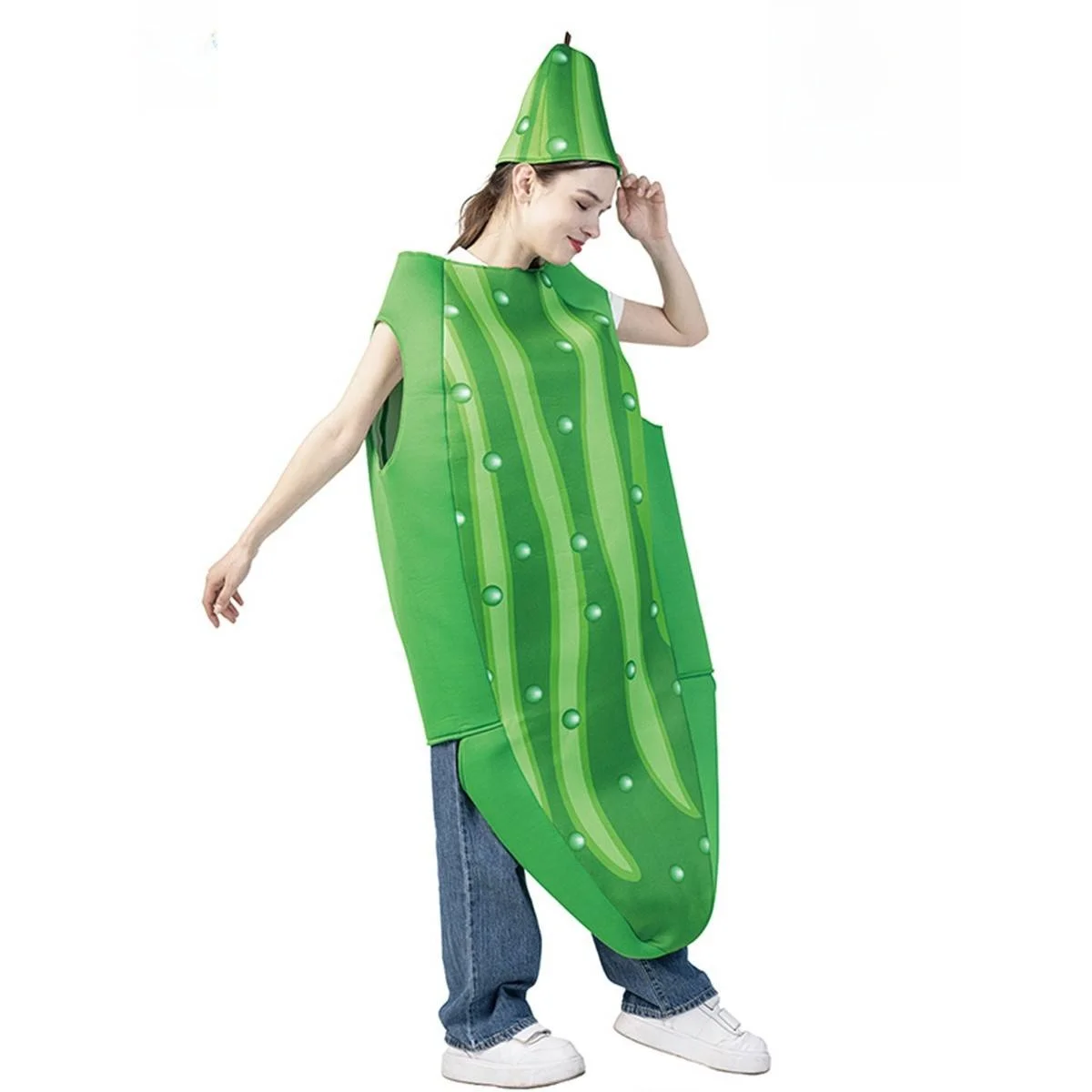 

Adult loween Funny Cosume Cucumber Suit Parent-Child Outfit Couple's Costume Festival Fruit Theme Performance Clothing