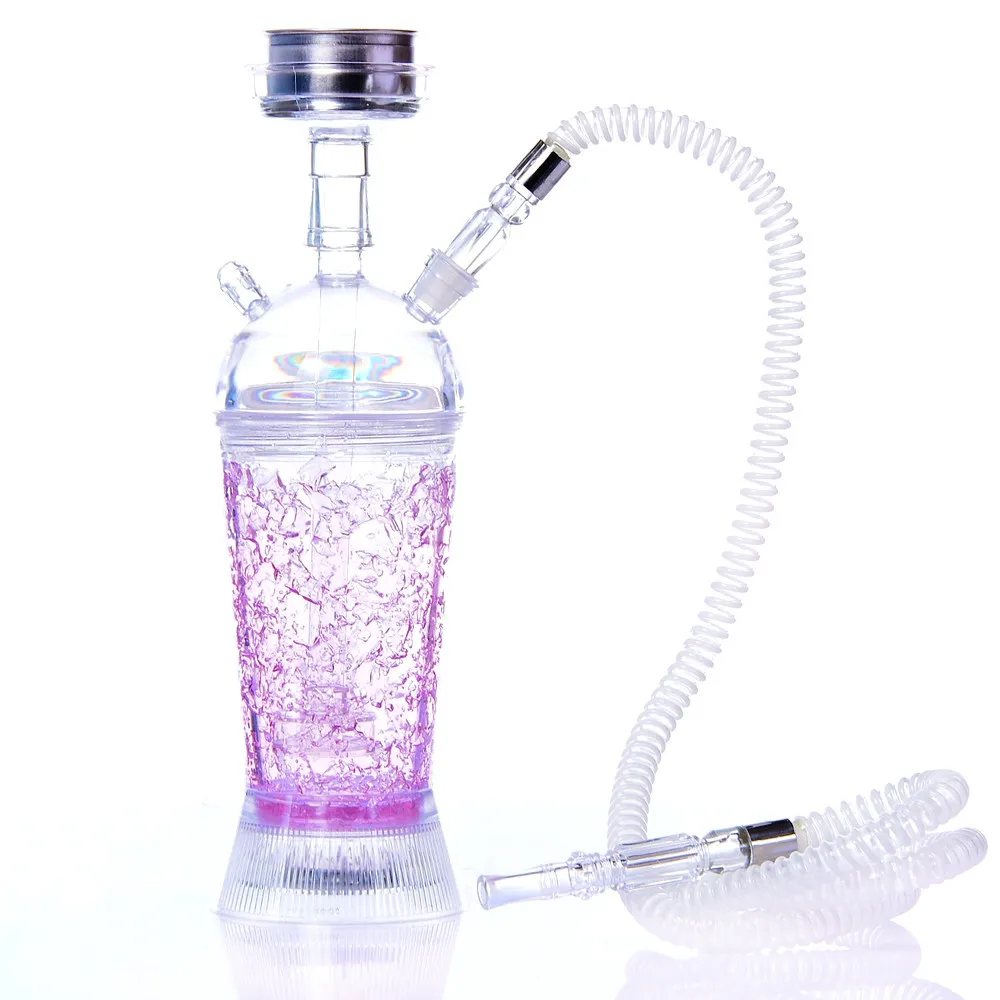 Acryl Waterpijp Shisha Pijp Cup Set Met Slang Led Licht Rvs Kom Houtskool Houder Chicha Narguile Rookaccessoires