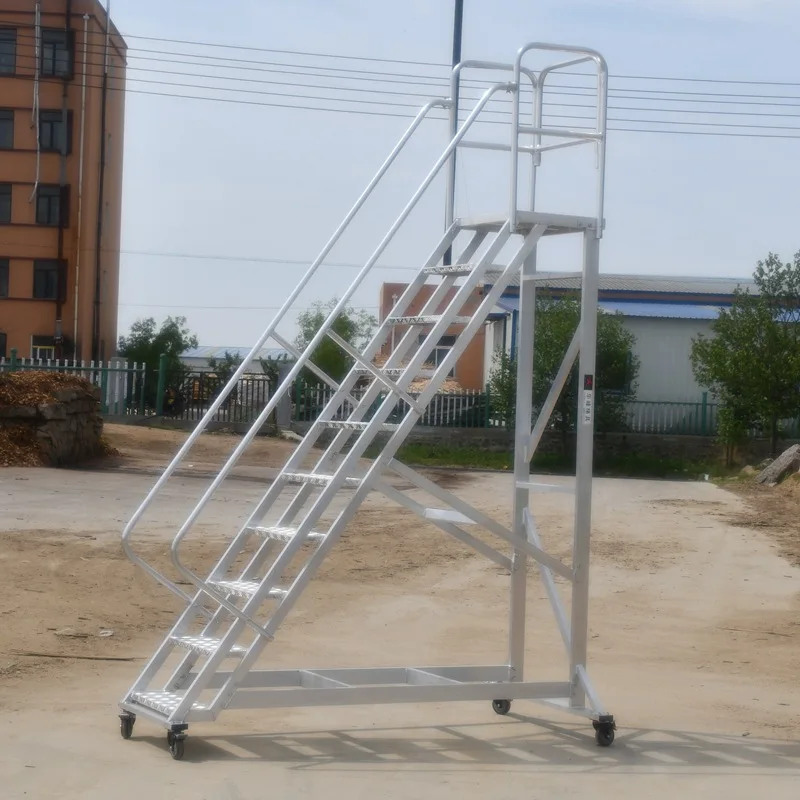 Direct Supply Customized Aluminum Alloy Mobile Safety Work Ladder Workshop Warehouse Shelf Climbing Platform Ladder Sampling