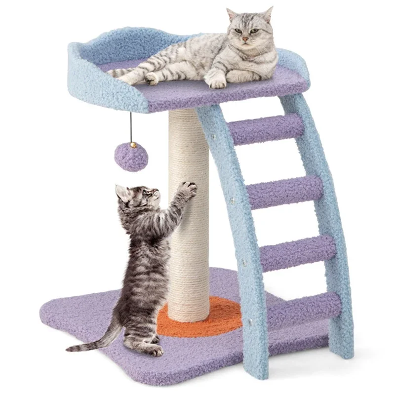 

Durable Scratching Post Funny Activity Center Cat Toy 19 Inch Mohair Plush Cat Tree with Ladder and Jingling Ball