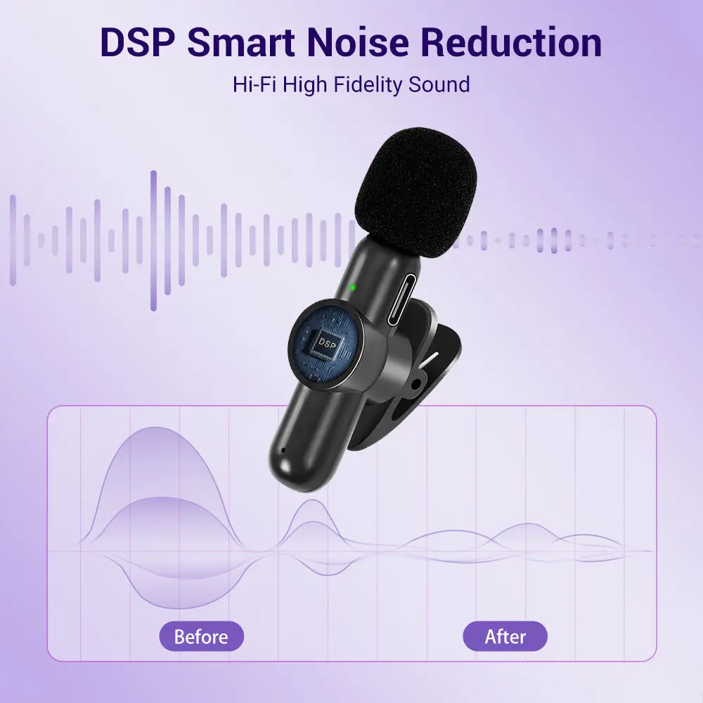 Basix Mini Lavalier Microphone Portable Wireless Live Streaming Microphone Audio Video Recording Microphone for IPhone Android