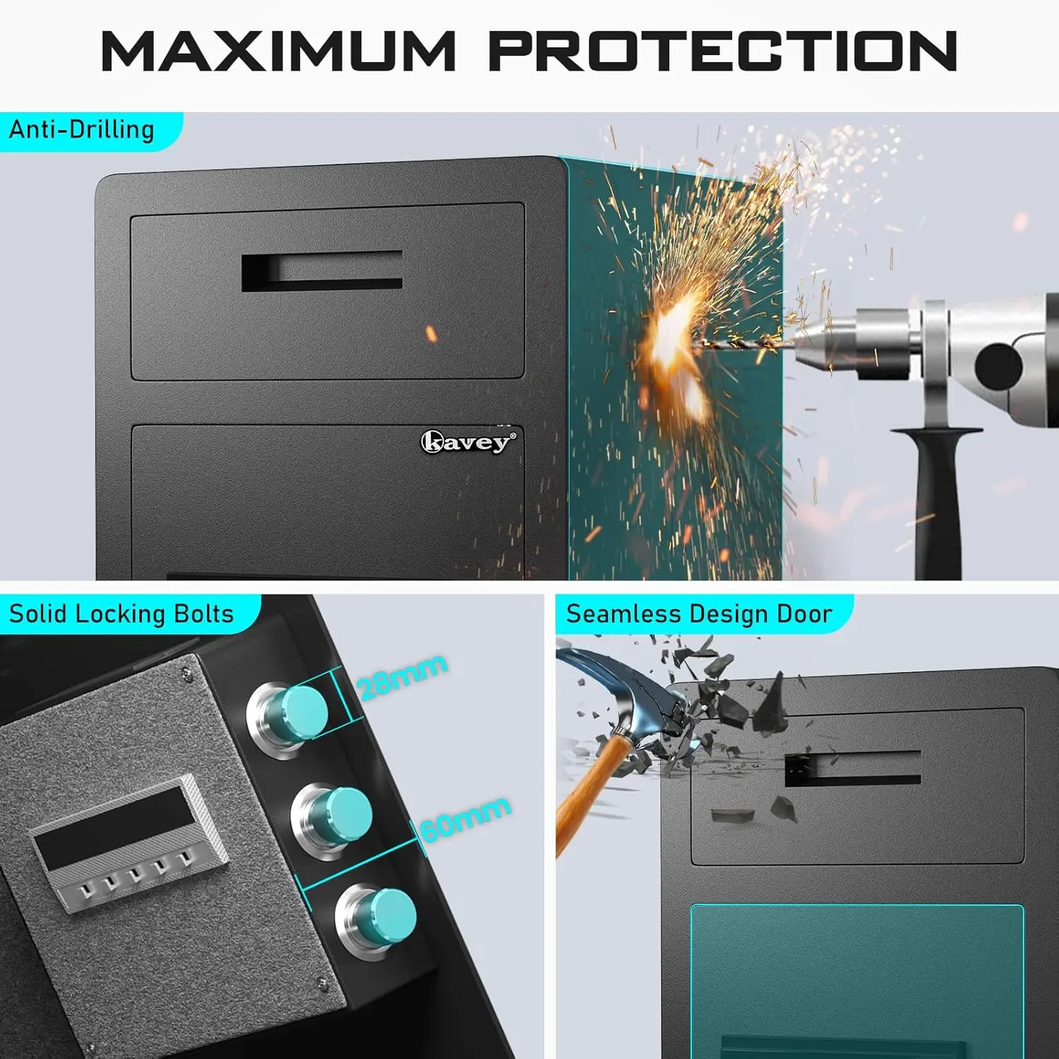 2.0 Cub Fireproof Safe Box, Cash Drop Safe for Business, Money Box with Drop Slot with Backlit Touch Keypad & Dual Alarm System