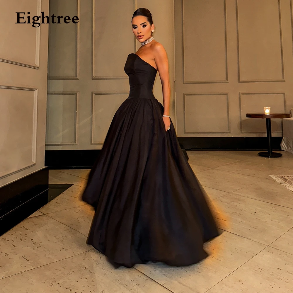 

Eightree Simple Black Evening Gowns Long A Line Prom Dress Strapless Taffeta Classy Formal Occasion Gown for Women فساتين حفلات