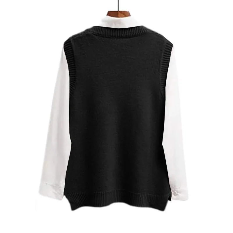 Women Sweater Vest Top Spring Autumn Fashion Loose Fit Argyle Pullover Knitting Vest Women Sleeveless V-neck Hollow Out Vest