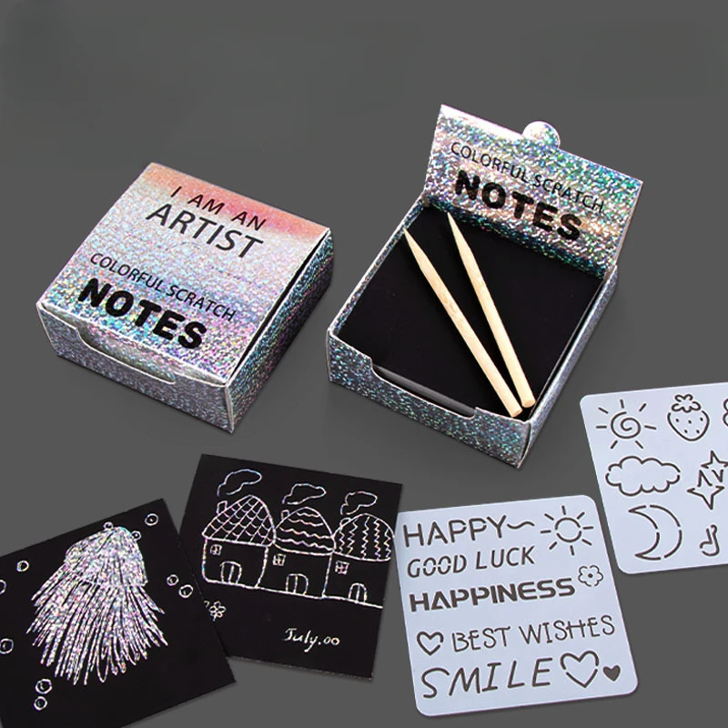 

【Scratching on a note】 Children's Colorful Memo Scratching Drawing Primary School Students' Graffiti Message Scratching Paper