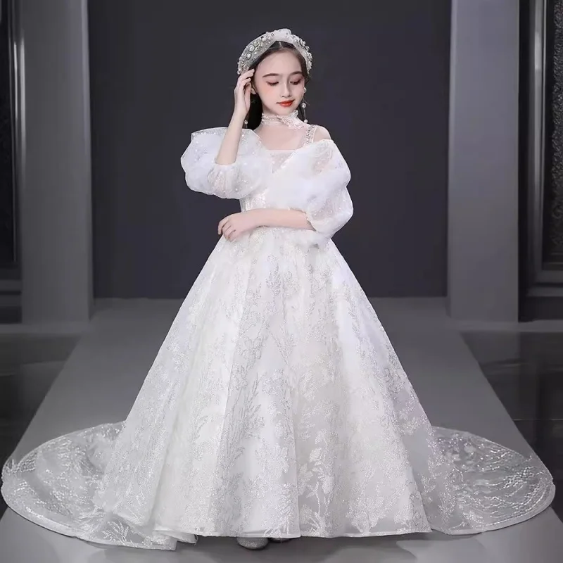 Girls' Dress 2025 New Fashionable Tail High-End Children's Model Show Host Little Girl Piano Performance Dress
