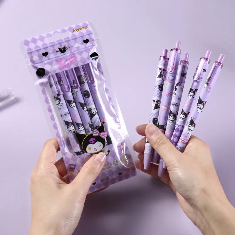 5Pcs Kawaii Sanrio Push Neutral Pen Kuromi Accessories Cute Anime Student Water Pen Office Exam Signature Toys for Girls Gift