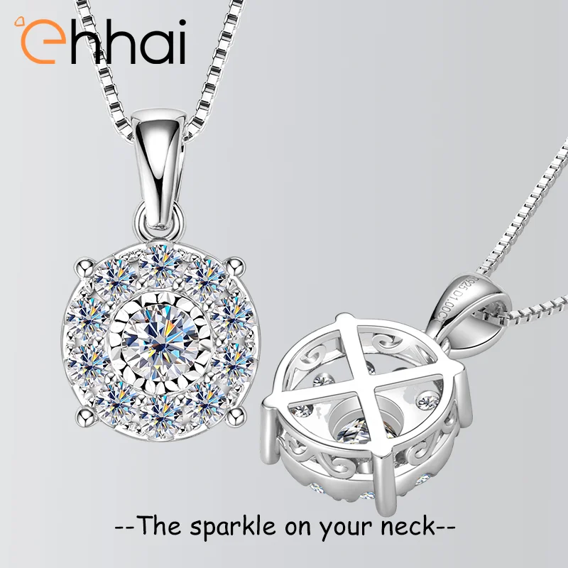 

Ehhai 4.5mm&2.5mm Round Cut Moissanite Pendant Necklace for Women Real 925 Sterling Silver Wedding Fine Neck Jewelry Gift Choker