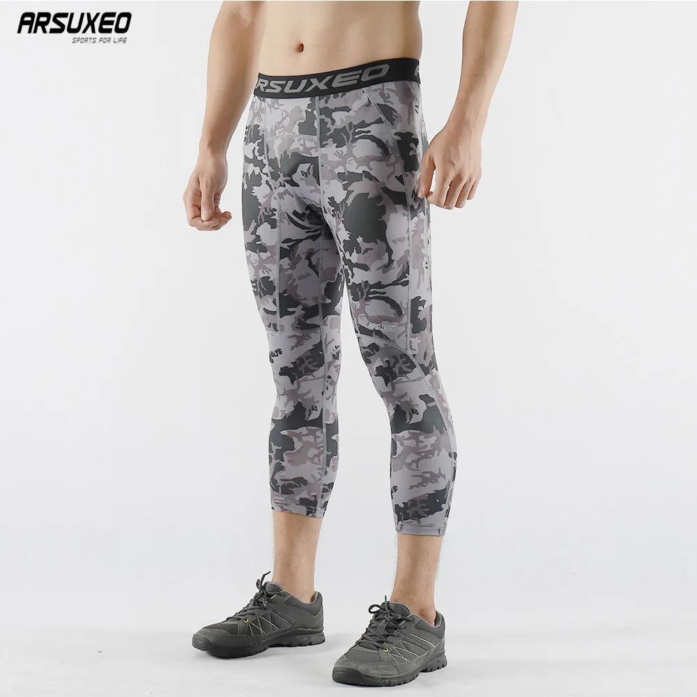 ARSUXEO Men Sporting Pants Running Leggings Tights Base Layer Ankle-Length Run GYM Fitness Training Pants Elastic Breathable K75