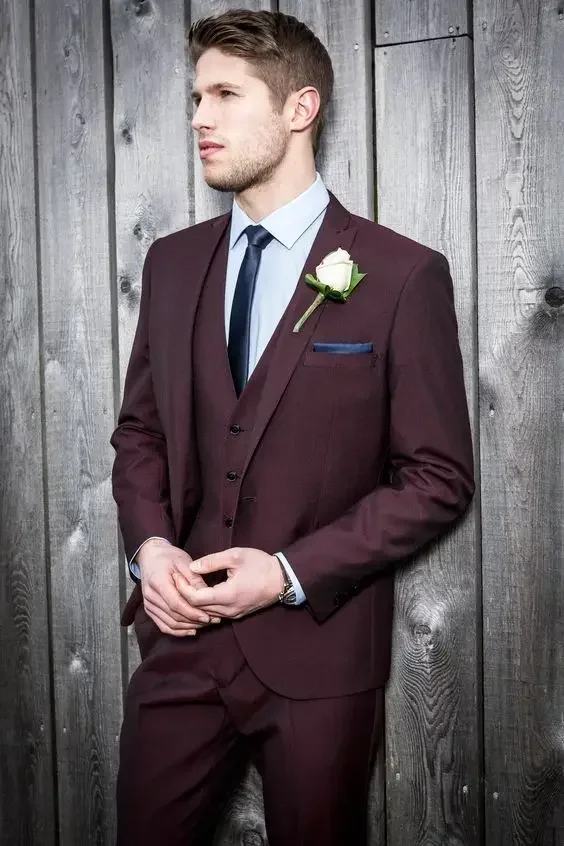 Costume de Mariage Formel pour Homme, Veste Élégante de Haute Qualité, Coupe Cintrée, Smoking Personnalisé, Blazer de Bal, Bordeaux, 3 Pièces