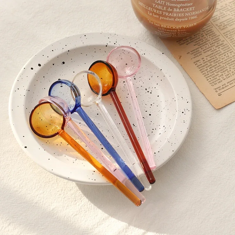 Colred Clear Glass Spoons Milk Coffee Stirrer Rod Mixing Spoon Dessert Stirring Spoon Teapoon Kitchen Tableware Supplies