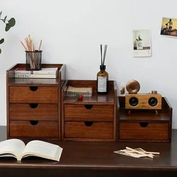 Solid Wood Desktop Storage Box, Japanese Dustproof Organizer, Drawer Storage Cabinet, Office Desk Wooden Organizer Box.
