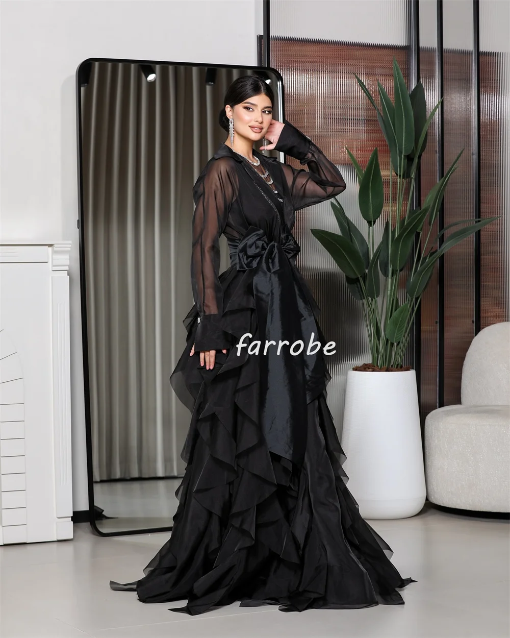 Customized Intricate Fashion Organza Pleat Ruched Draped Sash Bow A-line V-neck Long Dresses Bespoke Occasion Dresses Formal