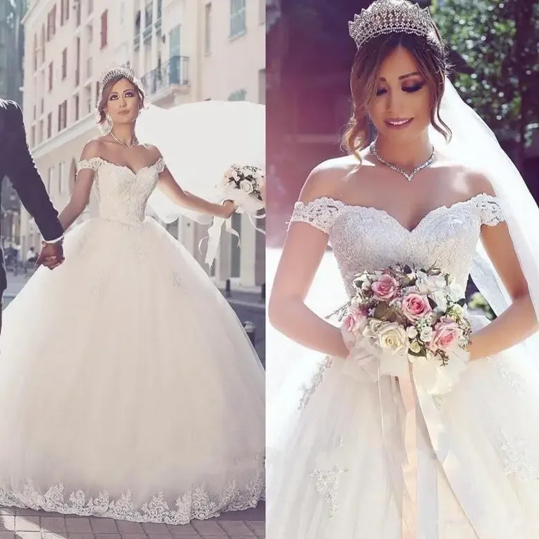 Vestidos De novia De princesa personalizados, vestidos De novia románticos con hombros descubiertos, Apliques De encaje, vestidos De novia sin espalda