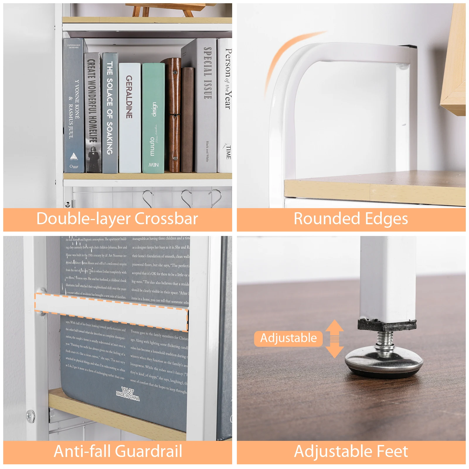 2 Tier Wooden Bookcase Organizer with Grid Panel Desktop Decorative Rack Multipurpose Home Display Shelf for Computer Desk