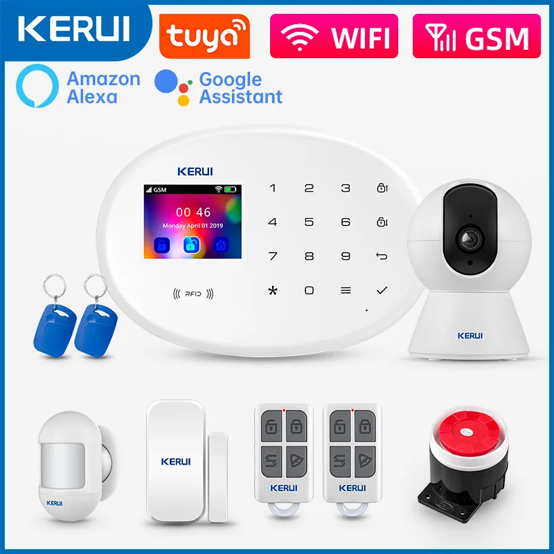 

Беспроводная Wi-Fi GSM сигнализация KERUI для дома, охранная охранная сигнализация Tuya, управление через приложение, сирена, PIR детектор движения W202