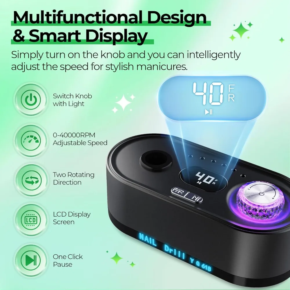 Kit Professionale per Unghie Elettrico con Display LCD, 40000 RPM per Unghie in Acrilico e Gel, Manicure e Pedicure a Casa o in Salone