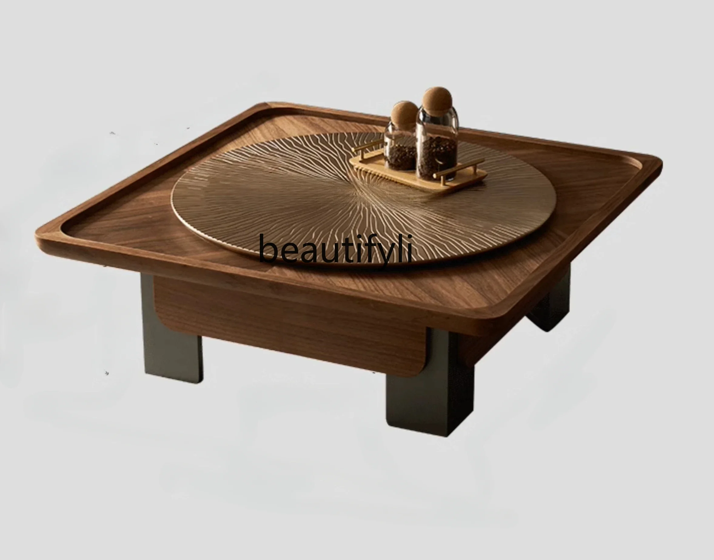 

Solid Wood Tea Table Living Room Home Small Apartment Light Luxury High-Grade round Walnut Tea Table