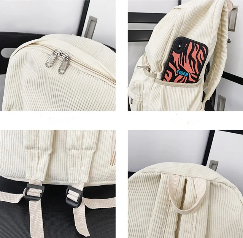 Personalized Backpack For Female High School Students, Corduroy Backpack For Men, New Solid Color Striped Backpack For Couples