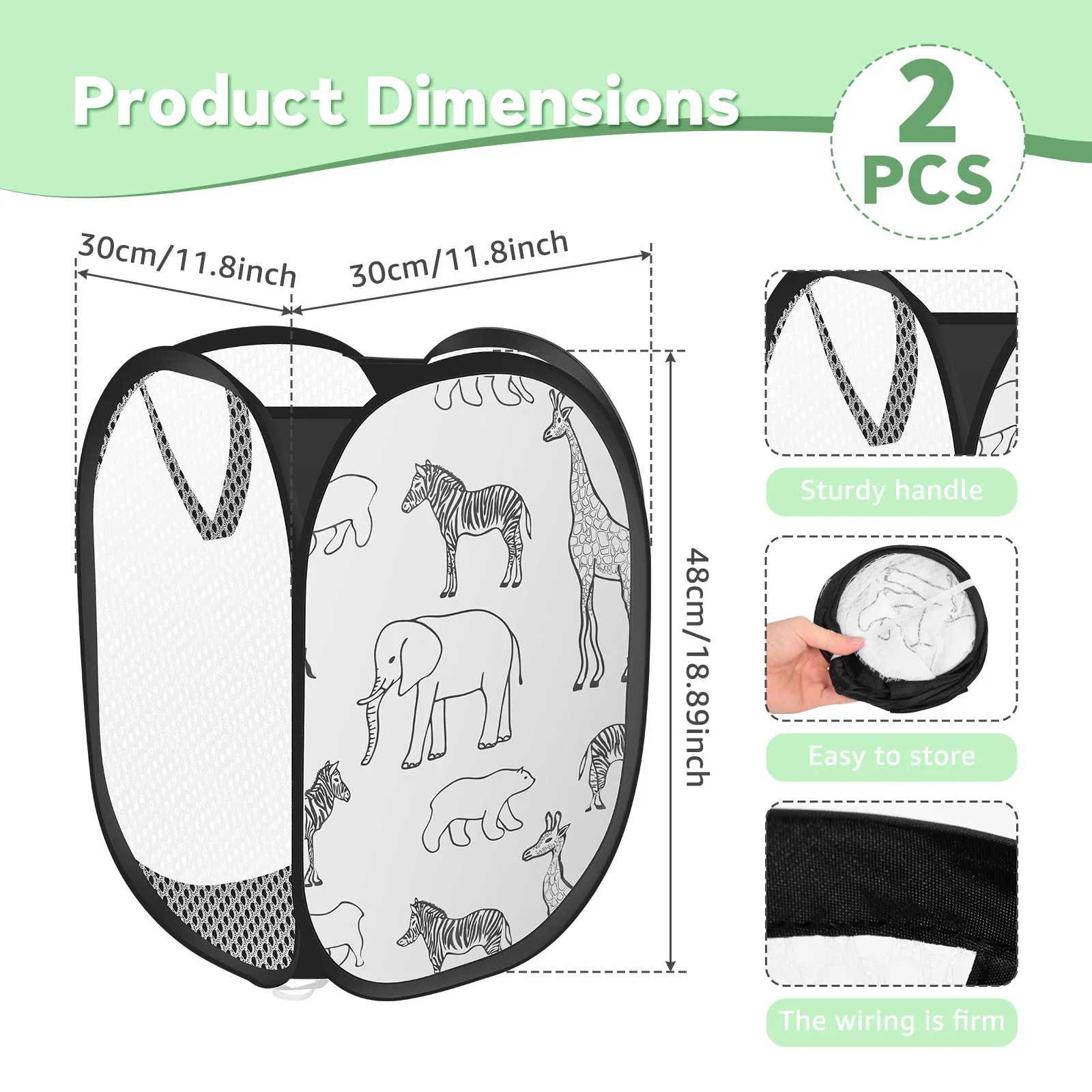 2Pcs Portable Mesh Pop Up Laundry Hamper Collapsible Pop Up Laundry Basket Breathable Space-Saving Clothes Toy Storage Basket