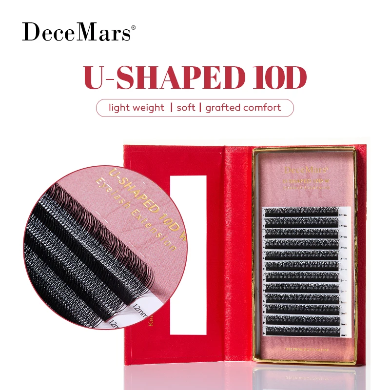 DeceMars 10D-U Shaped Eyelash Extensions Premade Volume Fans Black Brown Soft Wispy Fluffy Professional Lashes Salon Supplies