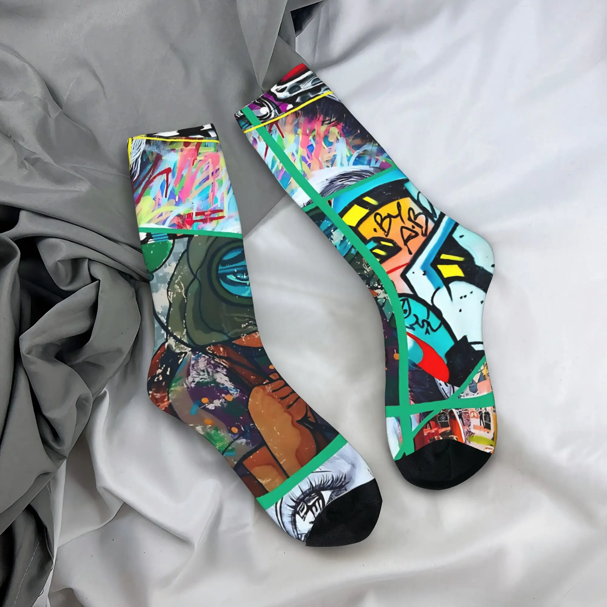 Women Men Socks Crazy Graffiti - Abstract Colorful Pop Art Street Stockings Autumn Retro Soft Breathable Socks Non Slip Socks