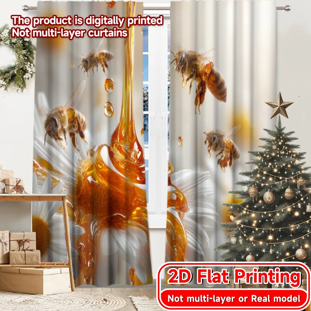 2D Flat Printing,2pcs Honey Harmony Chic Contemporary Curtains 100% Polyester Curtains Outdoor Decorations Decorative for