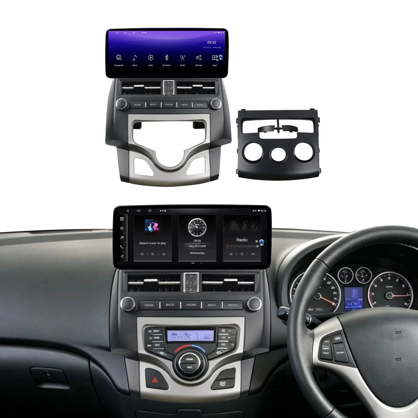 Dashboard 12.3 inch OLED Touch Screen Frame Radio Stereo Car Player GPS for Hyundai 1-30 2009 Fascia DVD Dashboard USB GPS DSP