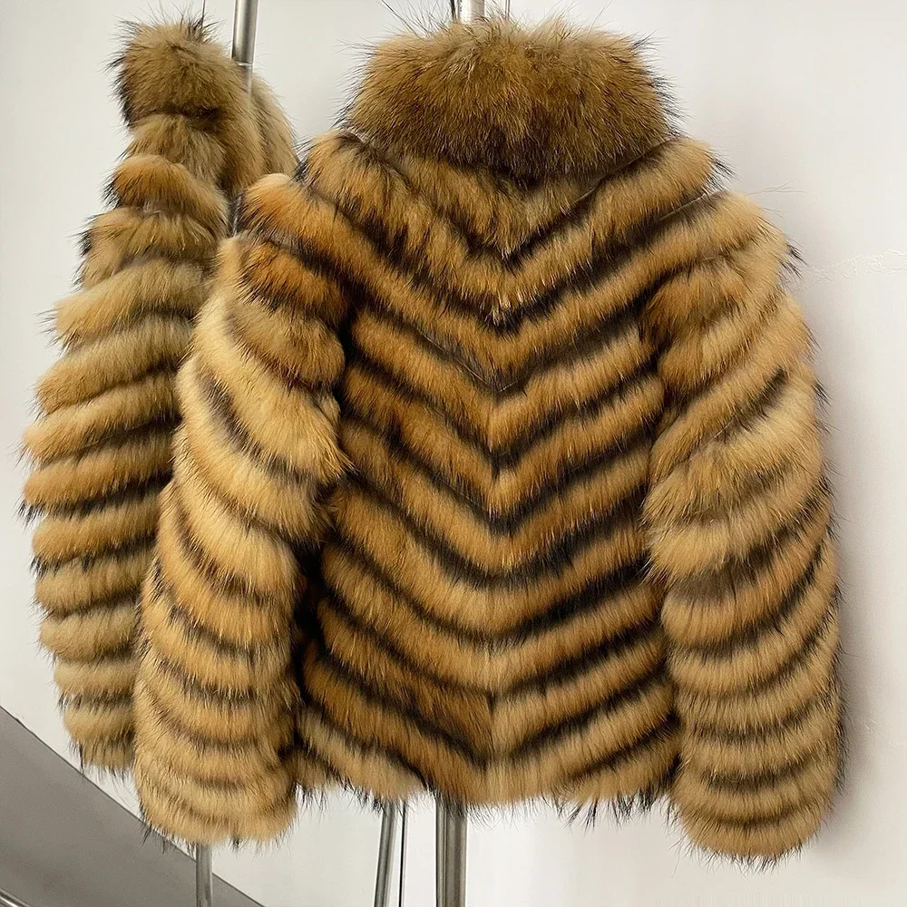 OFTBUY Neue Herbst-Winter-Oberbekleidung für Damen, Wendbare Stehkragen-Jacke aus echtem Fuchsfell, Chevron-Schnitt, kurze, abgeschnittene Naturpelzjacke – Detail 23