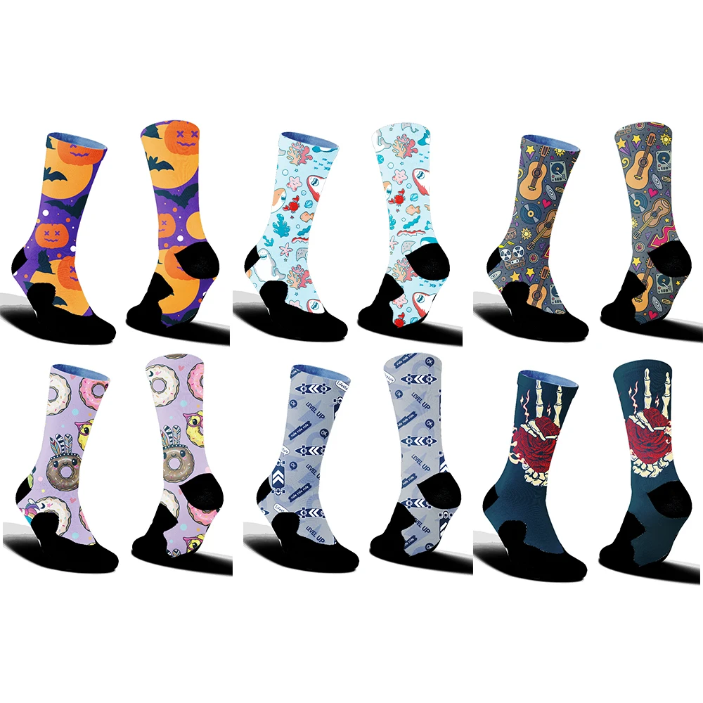 

Highway bike socks Skeleton Skateboarding Donut print Cycling socks comfortable anti slip sports bike socks New