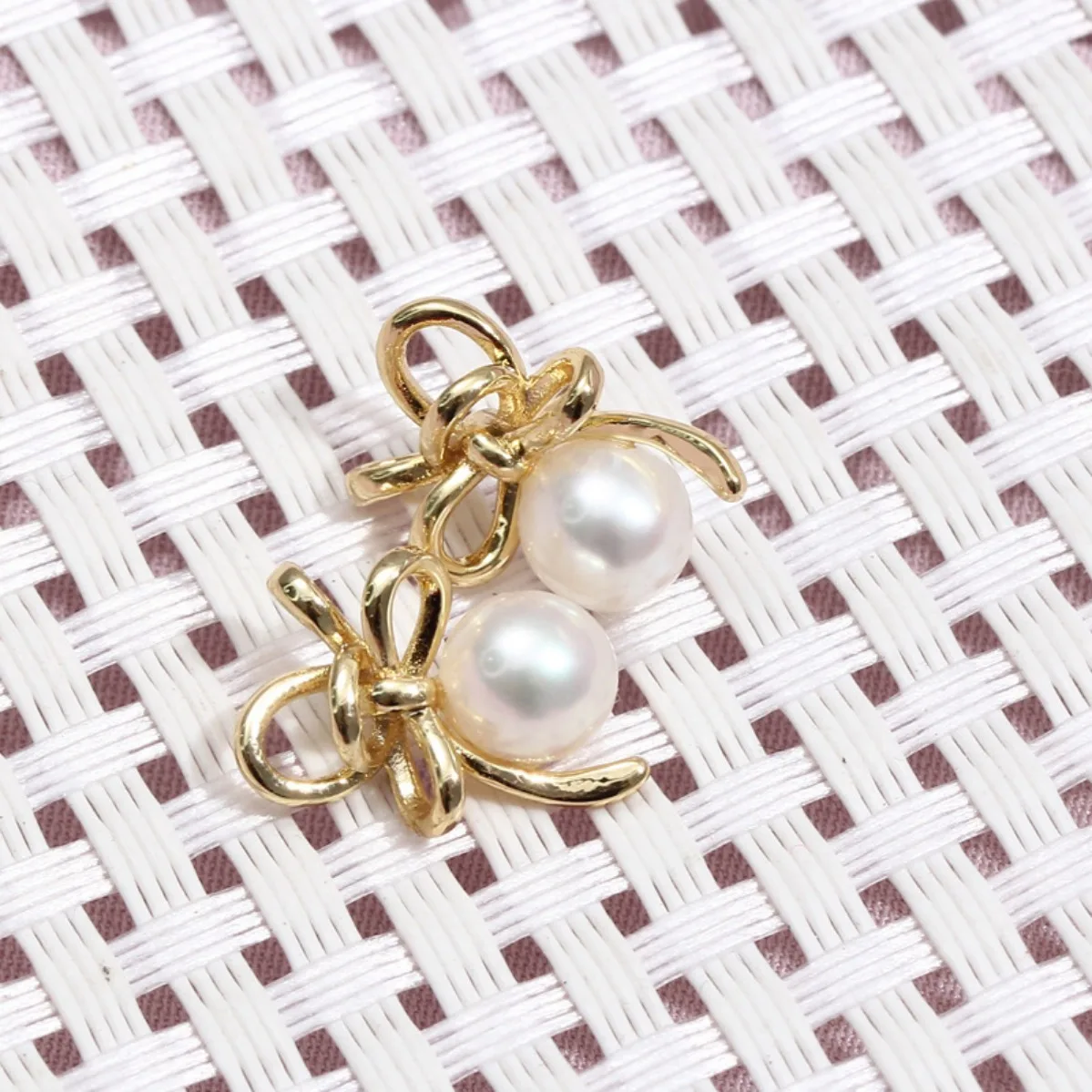 Brass 14K Gold Filled Bow‑Knot Wrapped Vintage Blank Setting S925 Silver Needle Women DIY Pearl Stud Earring Accessories