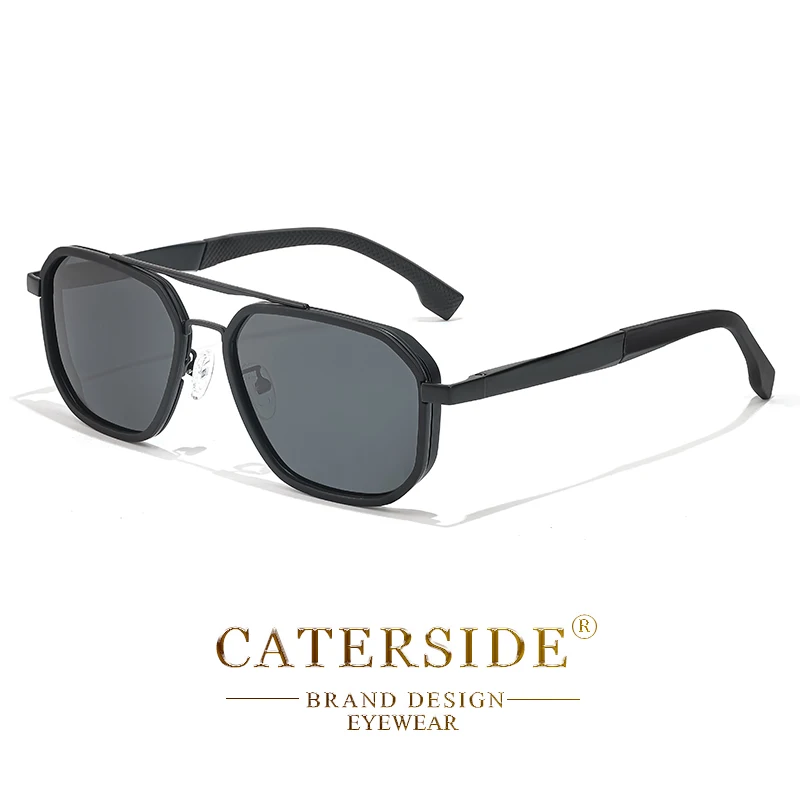CATERSIDE Retro Polygonale Polarisierte Sonnenbrille für Herren, Punk-Metallrahmen, Flacher Oberteil, Doppelbrücke, Sonnenbrille zum Fahren und Angeln – Detail 9