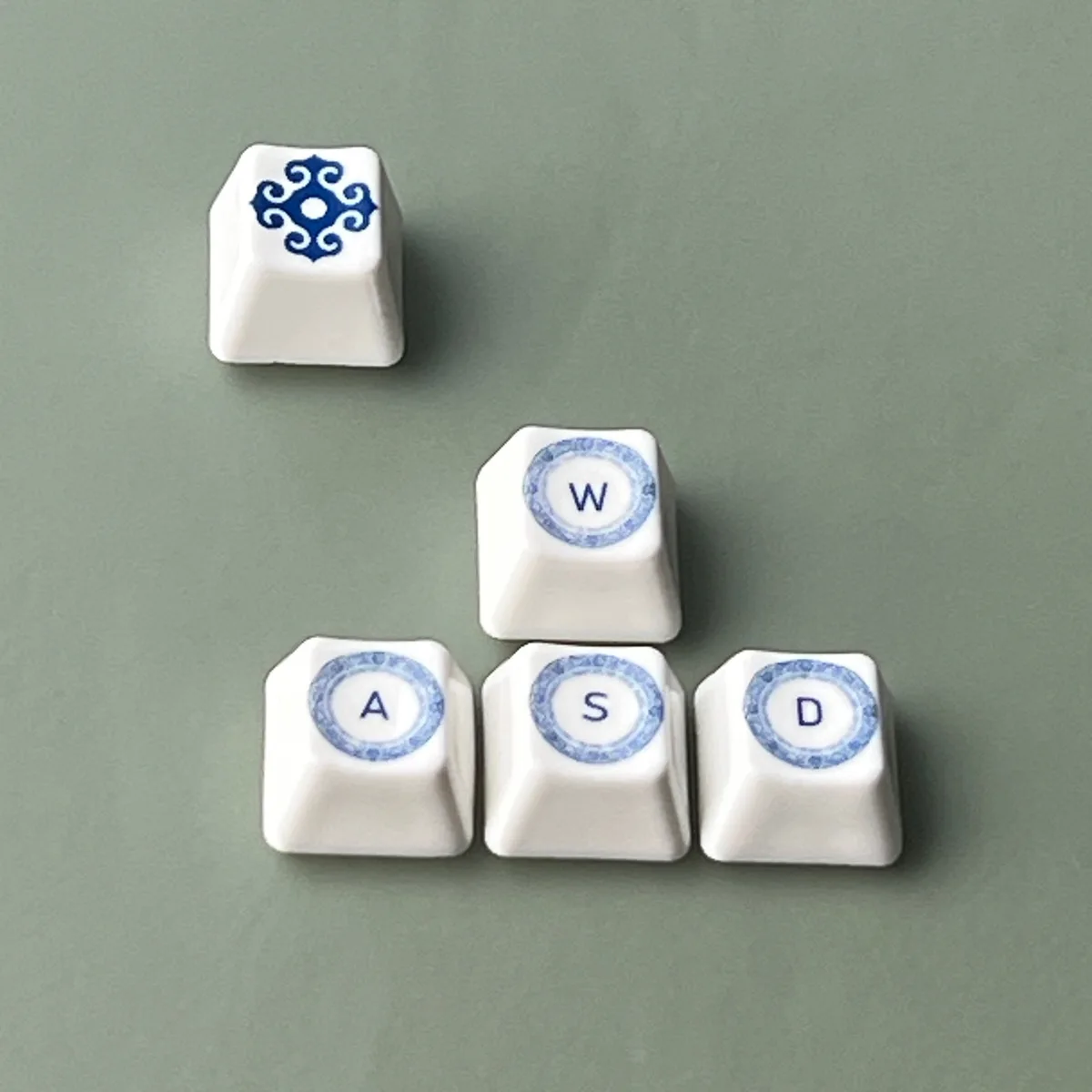 AttackFox Ceramic Keycap WASD and ESC Key Custom Keycaps for Mechanical Keyboard Caps 5 Keys Set Factory Height Artisan Key Caps