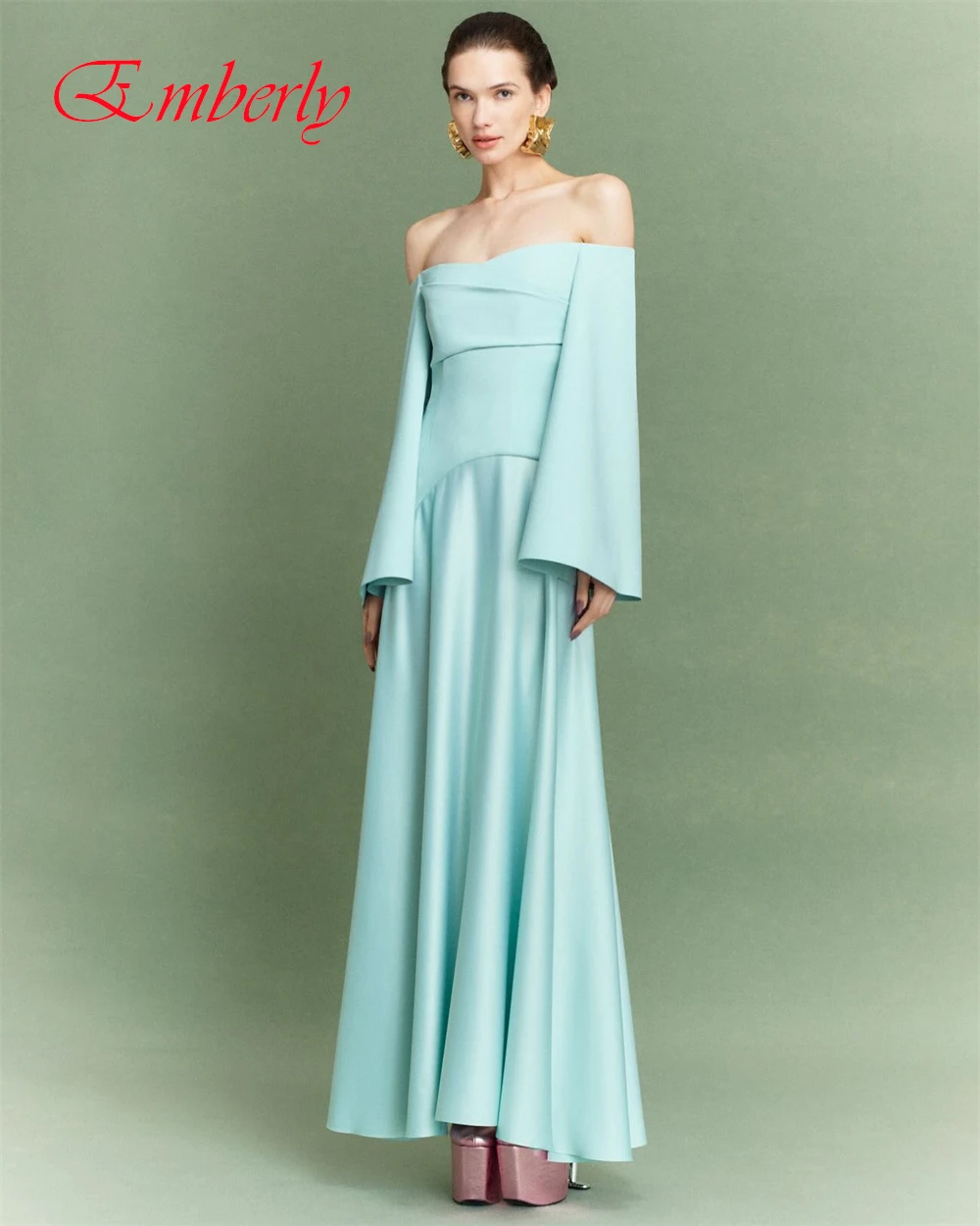 

Customized Graceful Satin A-Line Boat Neck Evening Dress Classic Long Sleeves Prom Dresses Temperament Special Occasion Gowns