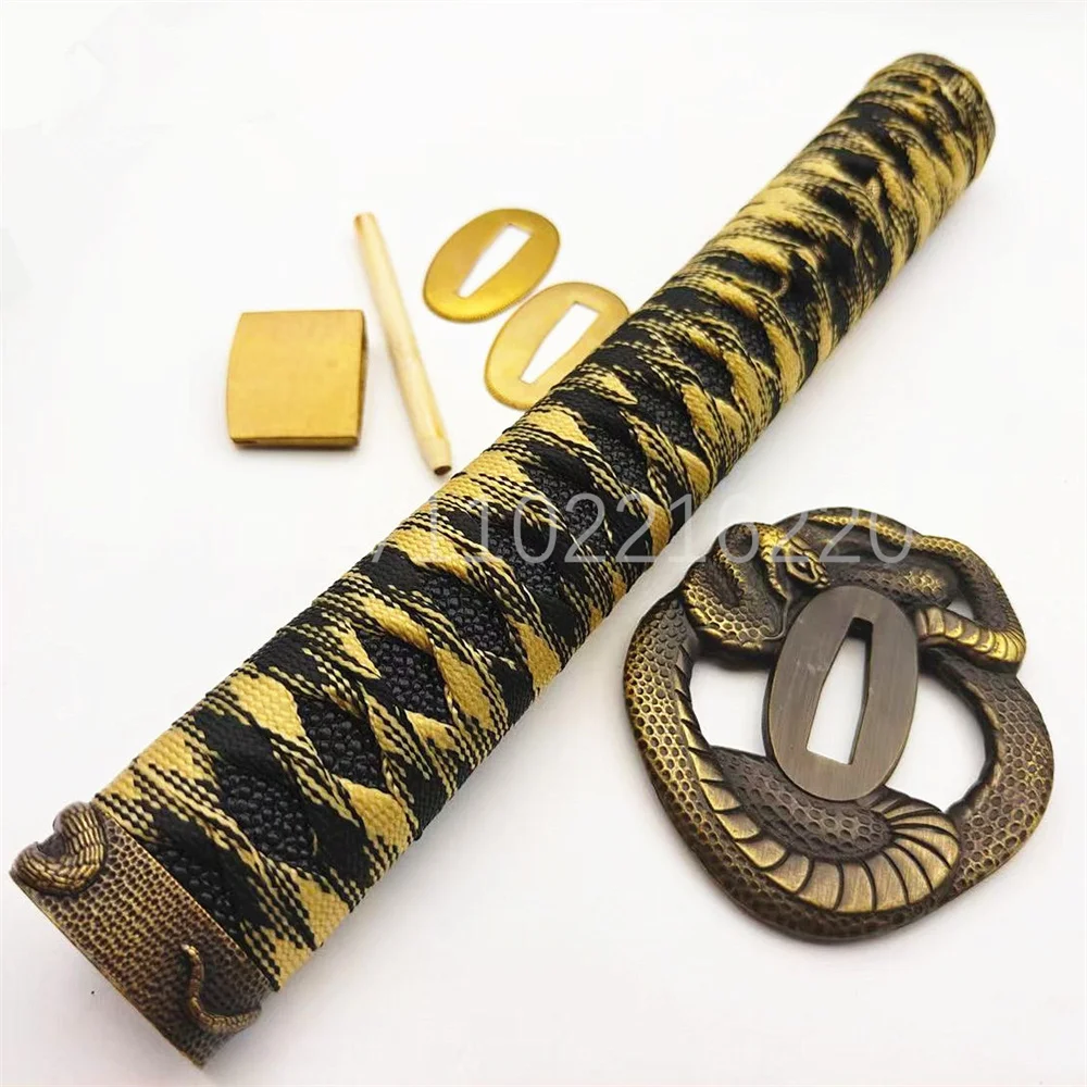 Two Tone Tsuka Handle Hilt Alloy Snake Tsuba Handguard Brass Habaki Seppa Japanese Real Japan Samurai Katana Sword FIttings