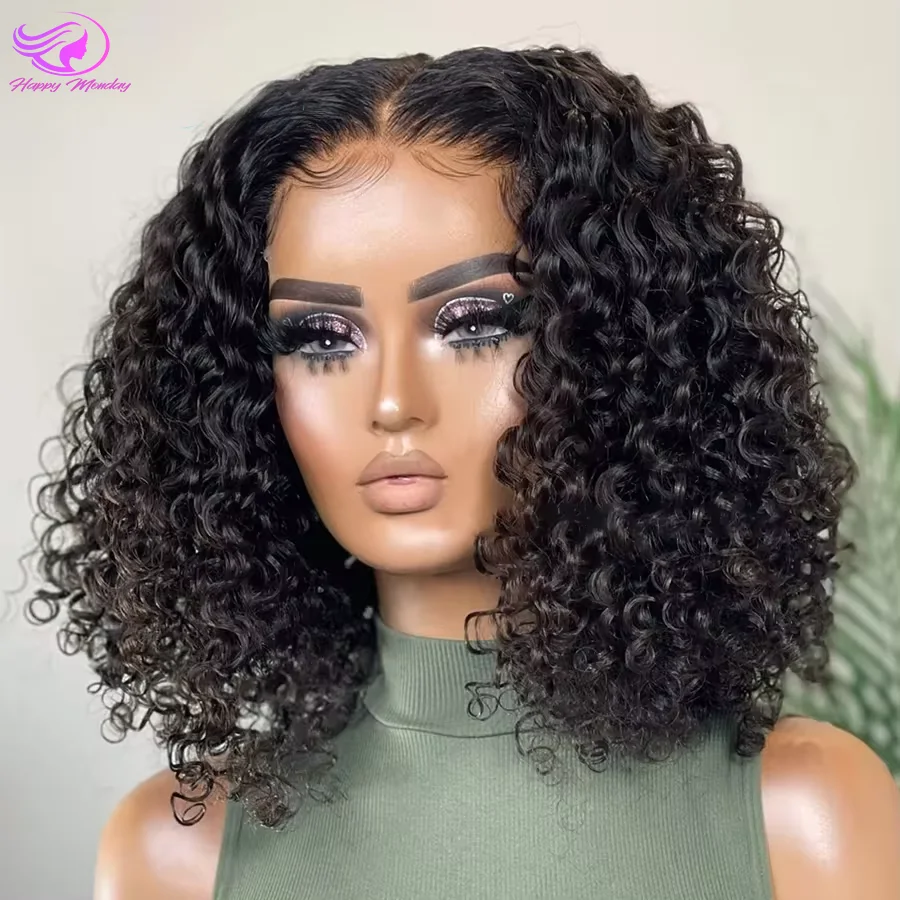 200% Density Deep Wave Short Bob Wigs Human Hair  13x4 4x4 Transparent Lace Front Human Hair Wig Body Wave Brazilian Hair