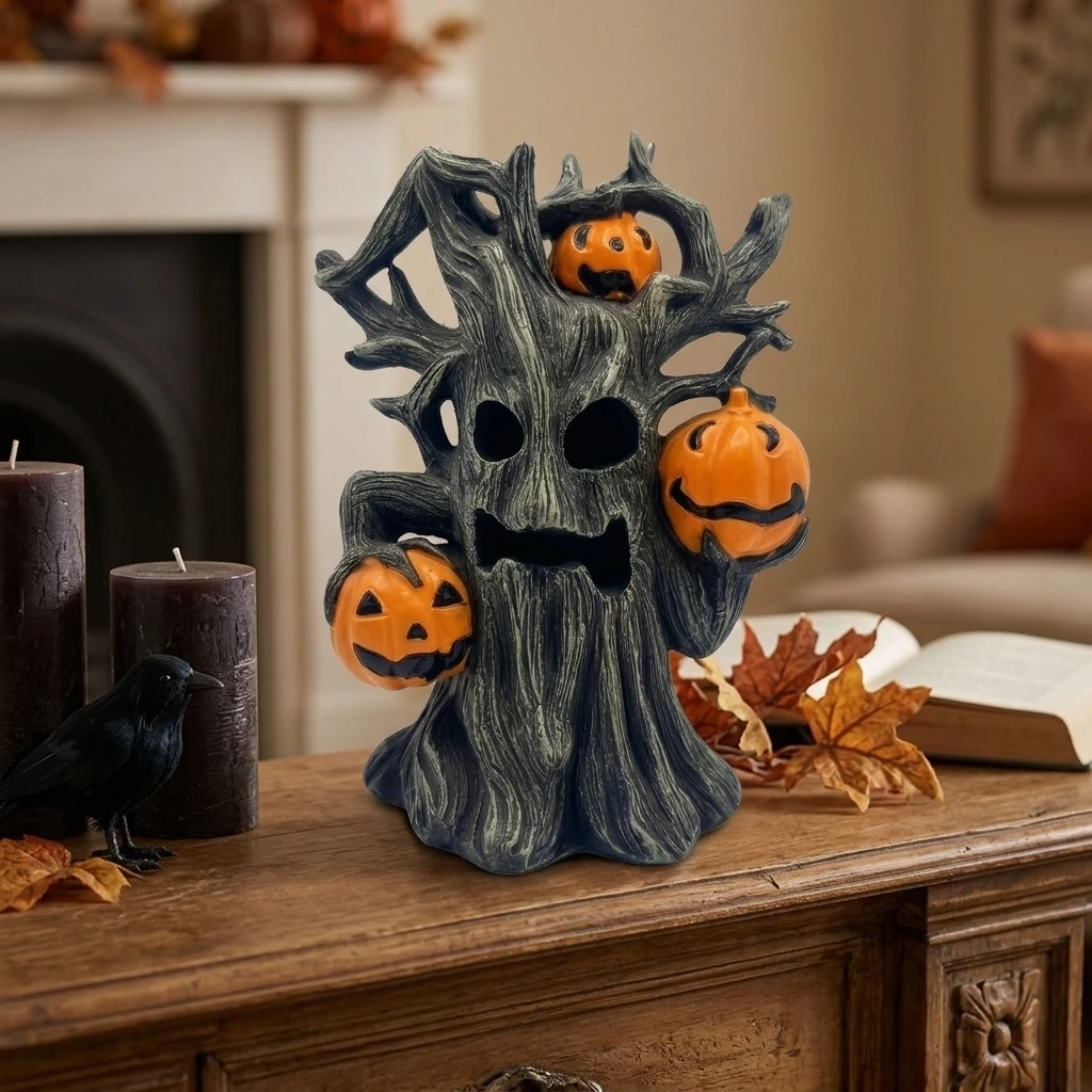 Resin Sculpture Motion Sensor Pumpkin Tree Monster for Garden Yard Halloween Outdoor Decoration Weather Resistant Statue