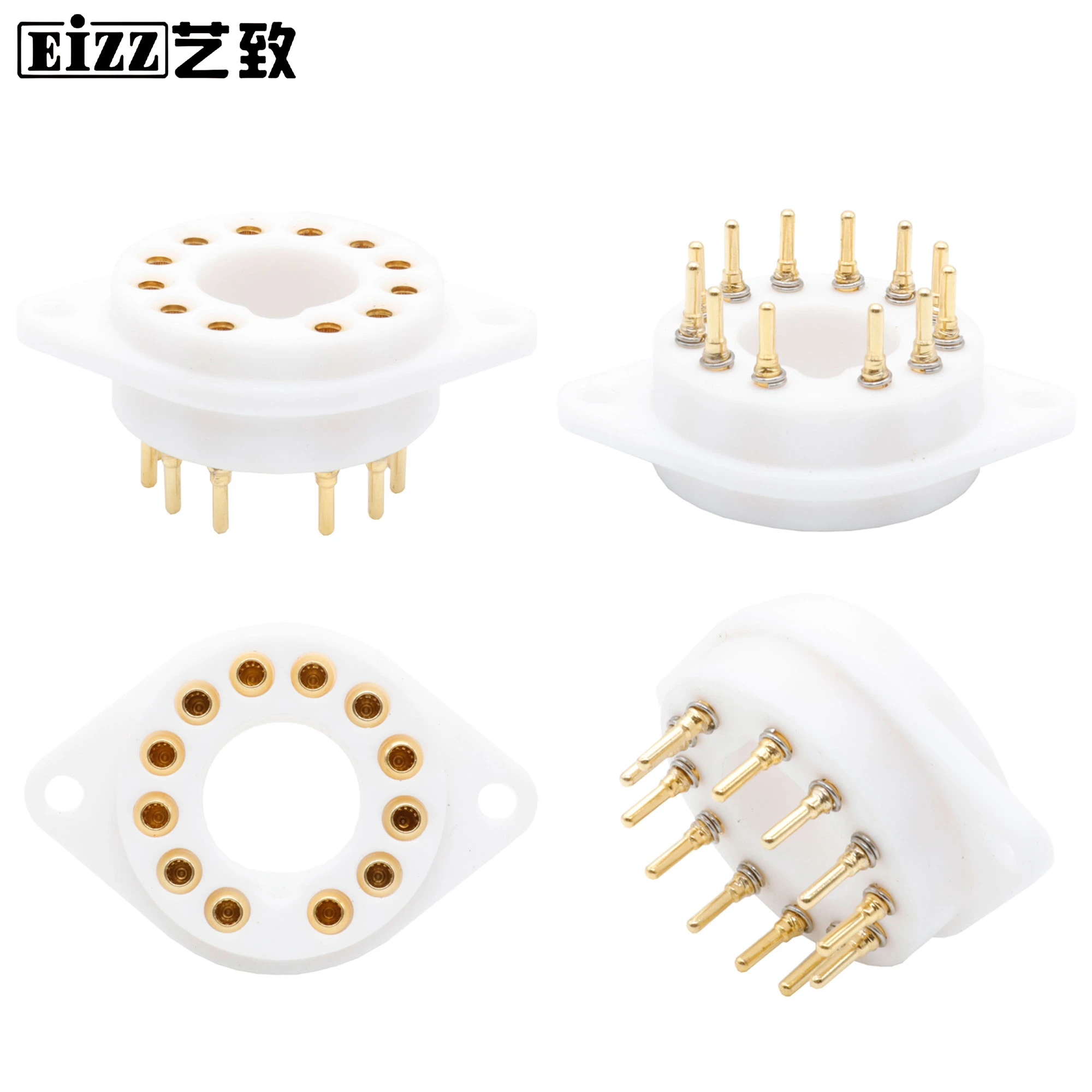 

1pc EIZZ PTFE 12pin Tube Socket Valve Base Beryllium Copper Gold plating For 6u10 6z10 6bn11 Vintage Audio Amplifier DIY Project