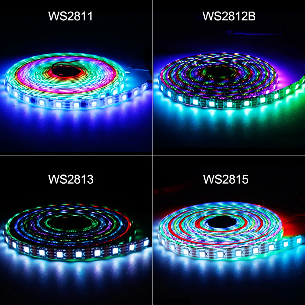 Fita de iluminação LED RGB inteligente, endereçável individualmente, IC, 30, 60, 144pixels, LEDs, m, DC 5V, 12V, WS2811, WS2812B, WS2813, WS2815, 5050