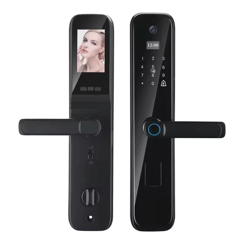 

008 Remote Control Smart Lock Tuya Wifi App Security Lock Smart Door Handle with Electronic Lock and Key