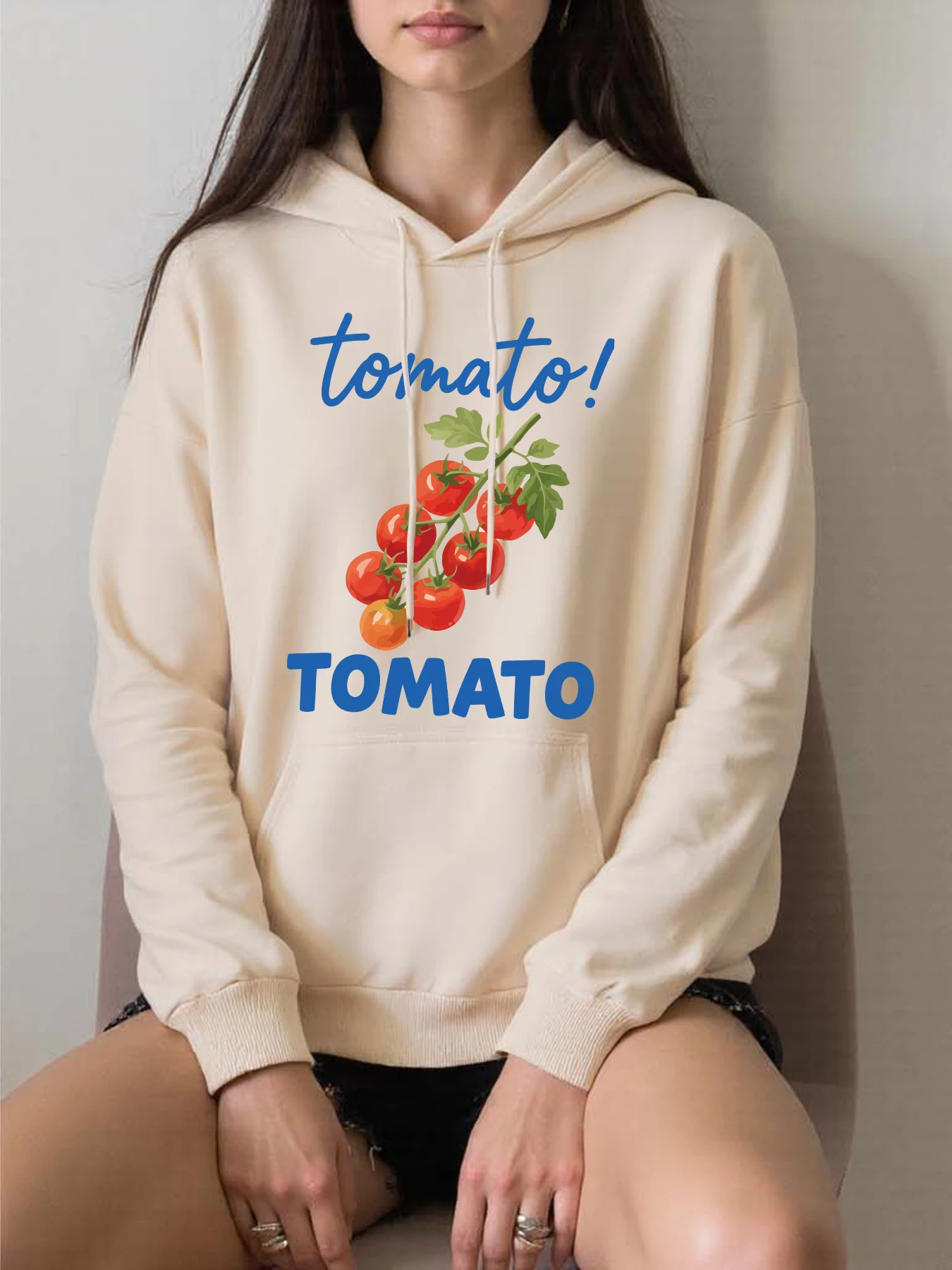 

Толстовки с принтом свежих сладких фруктов и помидоров, женские повседневные пуловеры с карманами Y2K, флисовая разноцветная толстовка с капюшоном, осенняя свободная спортивная одежда