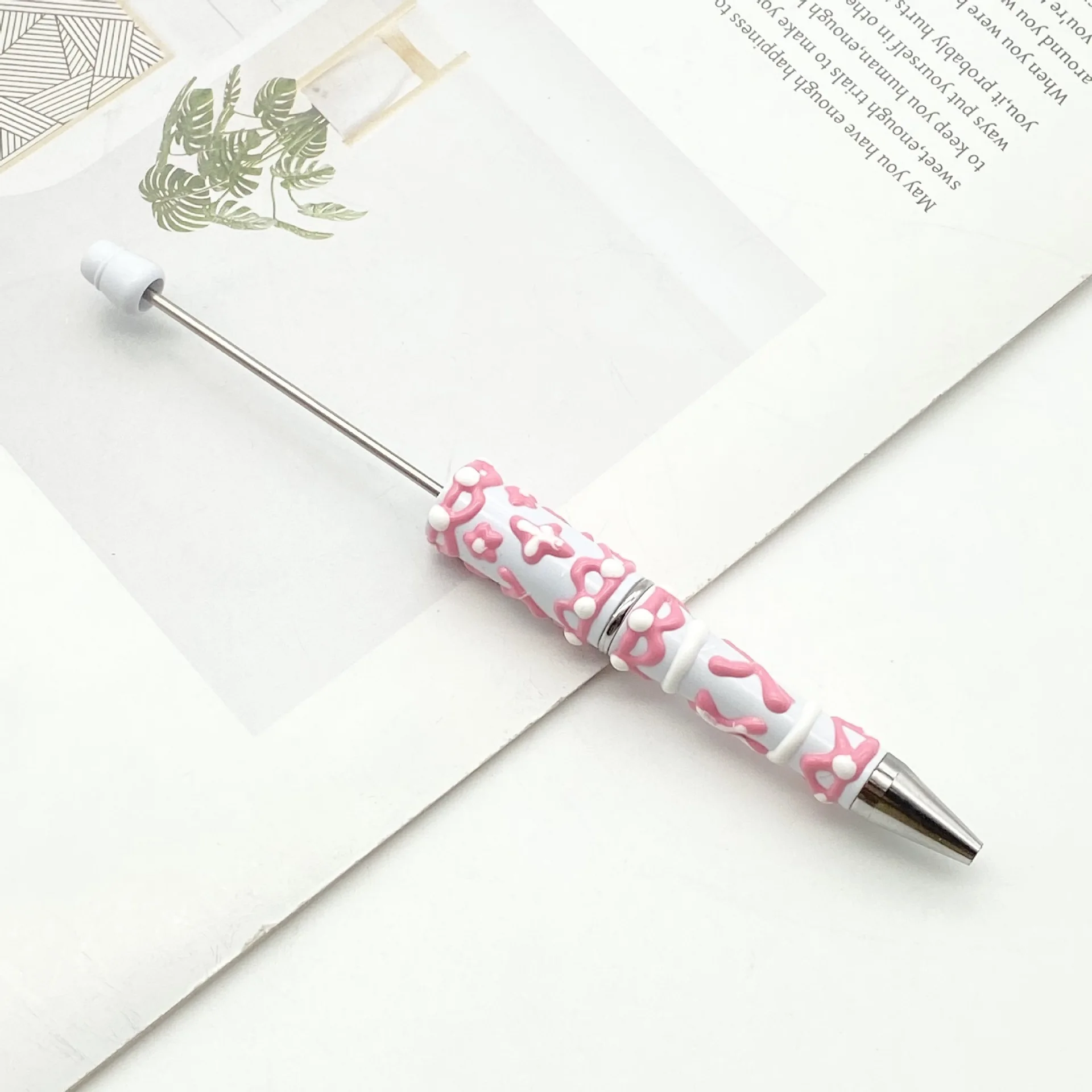 10Pcs Creative Cream Gel Hand-Painted Beaded Pen DIY Craft Round Ballpoint Pen Macaron Cream Color Cute Grain Pen Wholesale