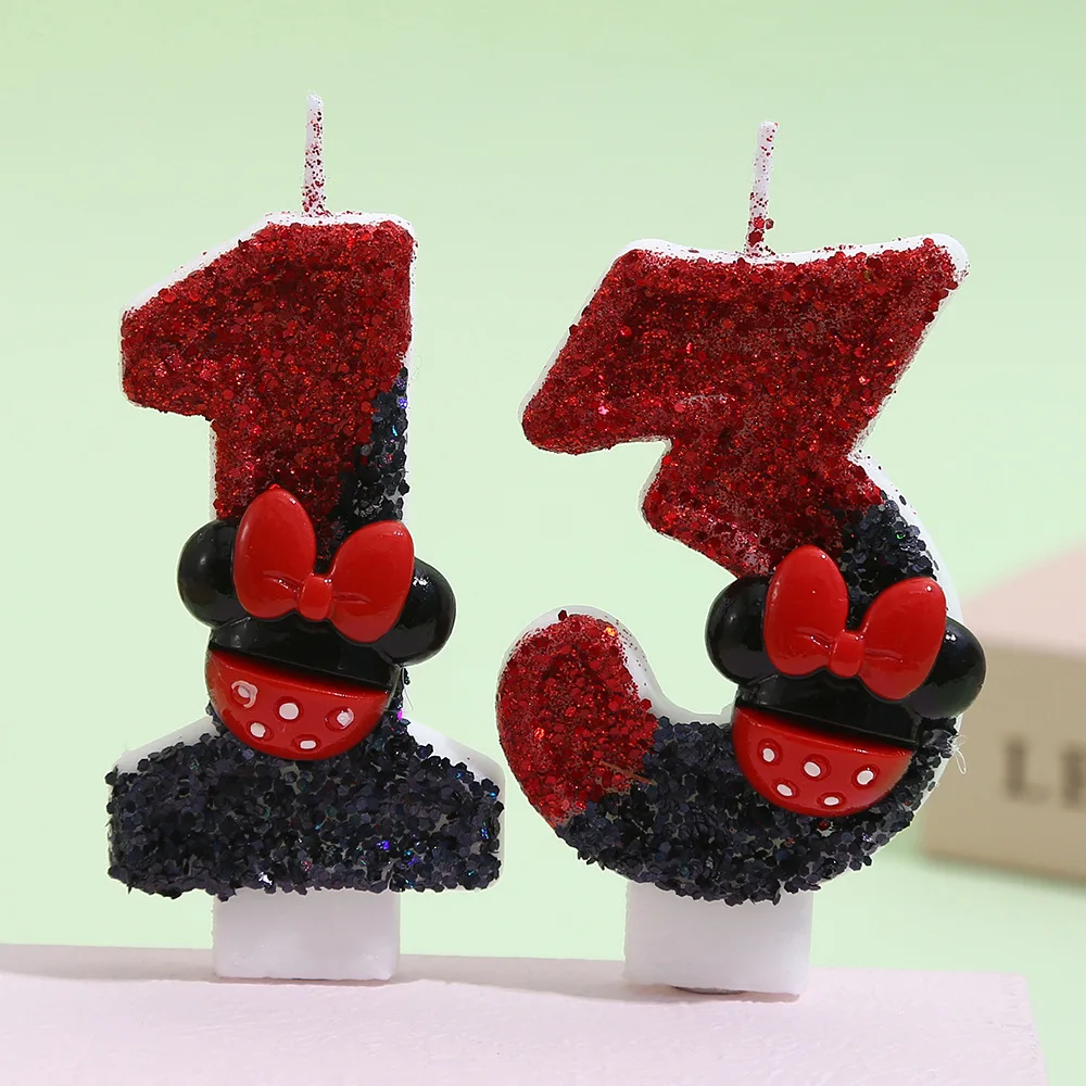 أرقام كارتون ميني ماوس 0-9 شموع لتزيين كعكة عيد الميلاد وحفلات أعياد الميلاد والشموع المصنوعة يدويًا
