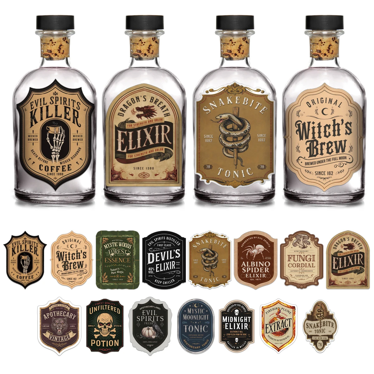 15pcs Vintage Halloween Bottle Label Stickers For Halloween Party Apothecary Potion Props,Halloween Enthusiasts Craft Home Decor