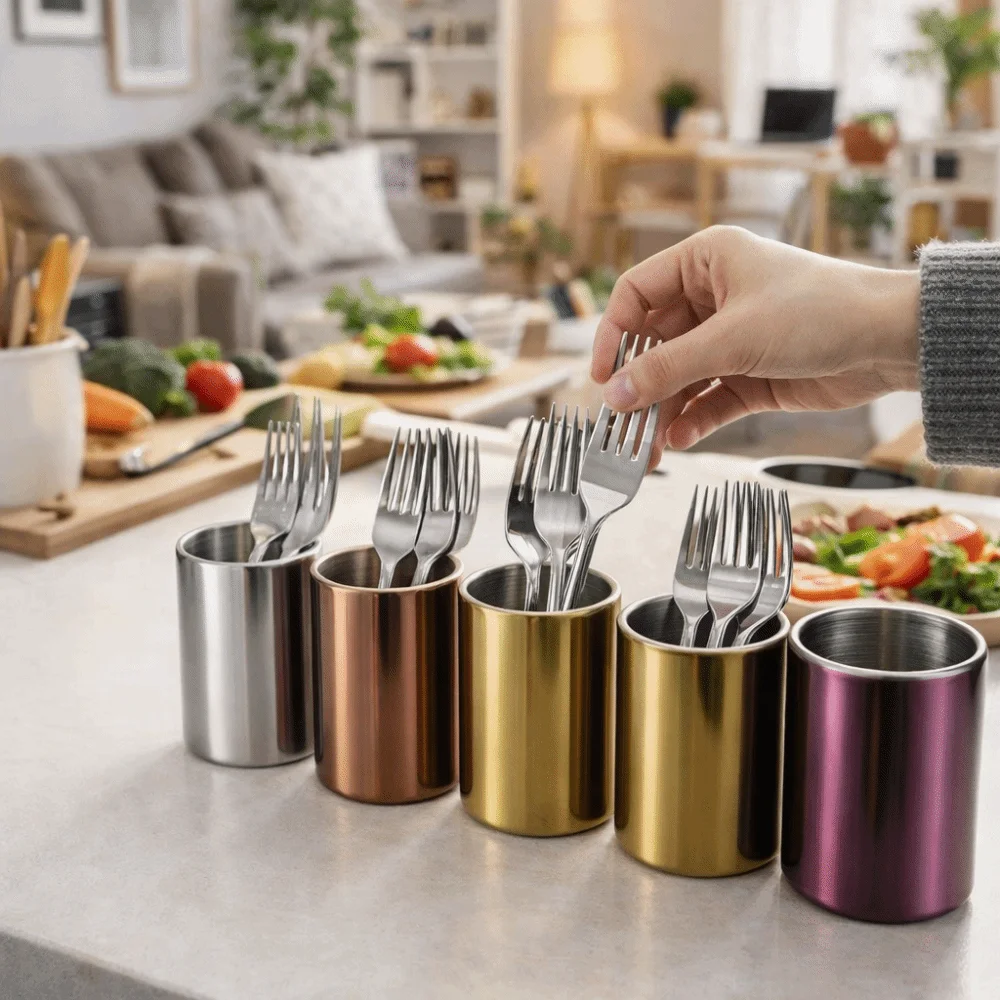 Portable Stainless Steel Fruit Fork Holder Durable Multi-functional Toothpick Container Cylinder Toothpick Box Restaurant