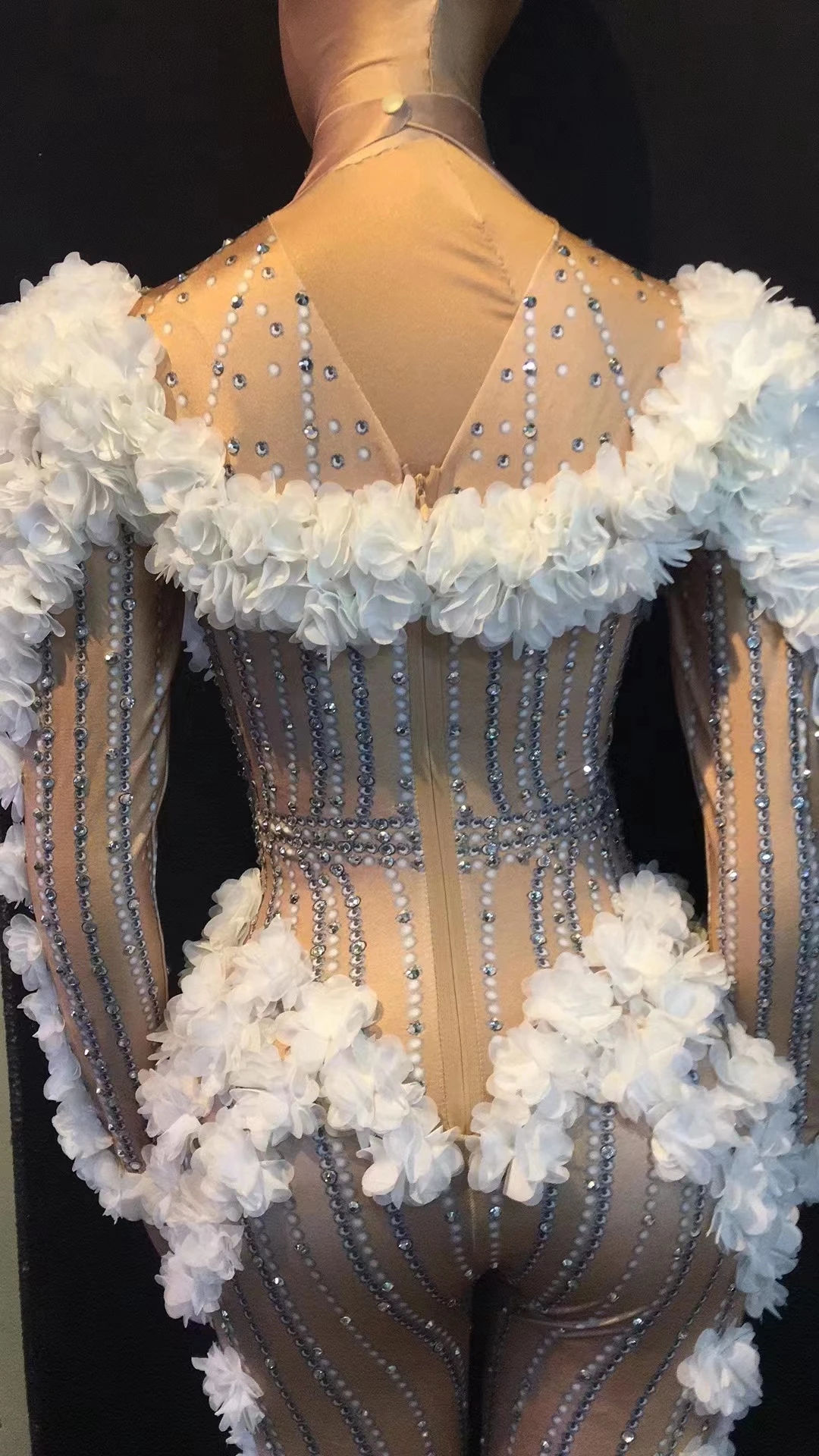 مثير دي الوردي زهرة بلورات ارتداءها زي قطعة واحدة مساء بذلة احتفال ملابس الحفلات المغني مرحلة الأداء ClothingB070